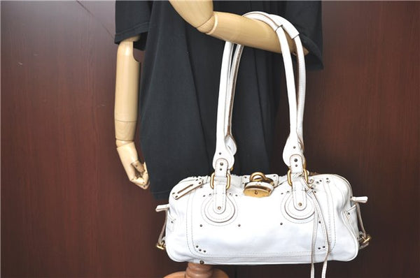Authentic Chloe Paddington Leather Shoulder Hand Bag Purse White G5531