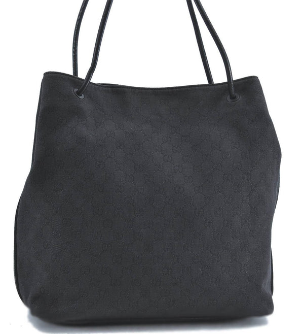 Authentic GUCCI Shoulder Tote Bag GG Canvas Leather 101340 Black G6203