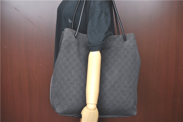 Authentic GUCCI Shoulder Tote Bag GG Canvas Leather 101340 Black G6203