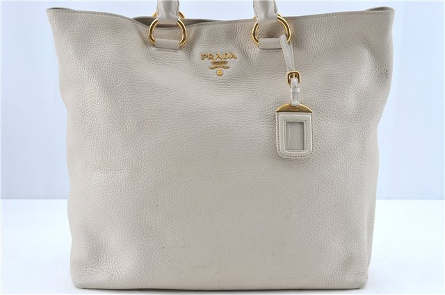 Authentic PRADA Leather 2Way Shoulder Cross Body Tote Bag BN1713 Ivory G6256