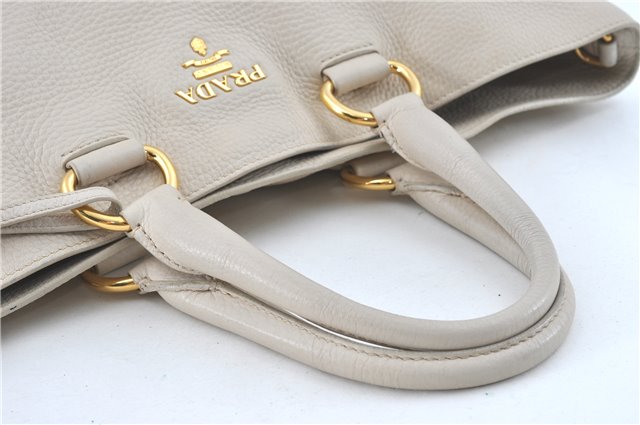 Authentic PRADA Leather 2Way Shoulder Cross Body Tote Bag BN1713 Ivory G6256