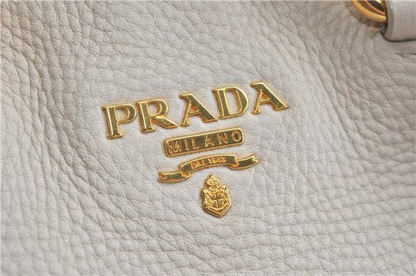 Authentic PRADA Leather 2Way Shoulder Cross Body Tote Bag BN1713 Ivory G6256