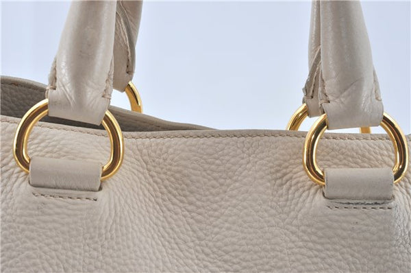 Authentic PRADA Leather 2Way Shoulder Cross Body Tote Bag BN1713 Ivory G6256