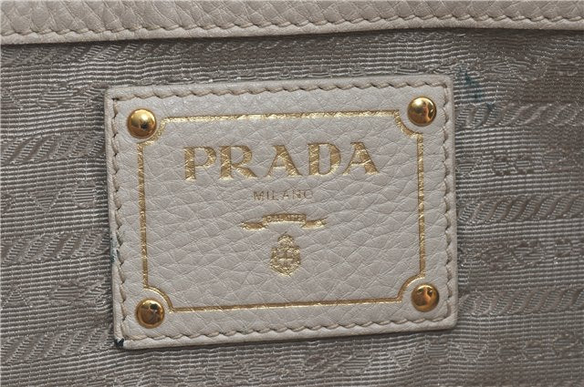 Authentic PRADA Leather 2Way Shoulder Cross Body Tote Bag BN1713 Ivory G6256