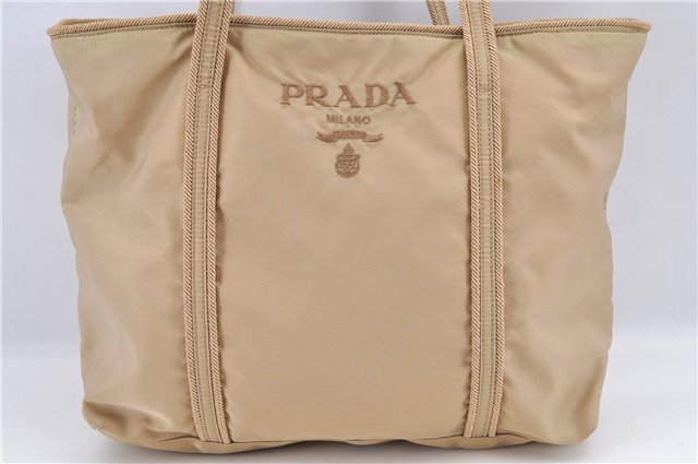 Authentic PRADA Nylon Leather Tote Hand Bag BR0978 Beige G6262