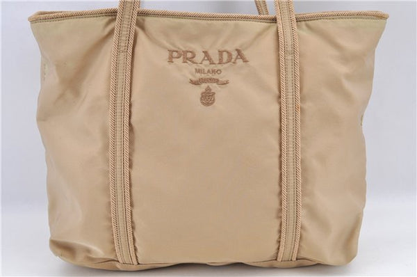 Authentic PRADA Nylon Leather Tote Hand Bag BR0978 Beige G6262