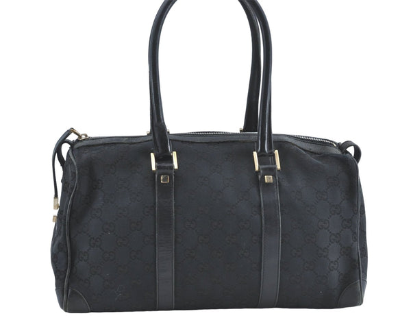 Authentic GUCCI Hand Boston Bag GG Canvas Leather 0000846 Black G6682