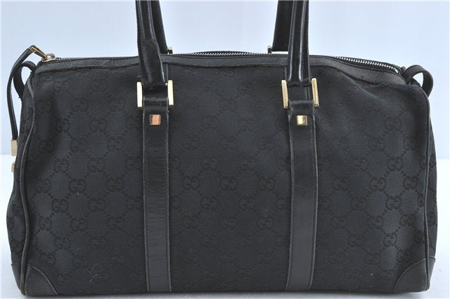 Authentic GUCCI Hand Boston Bag GG Canvas Leather 0000846 Black G6682