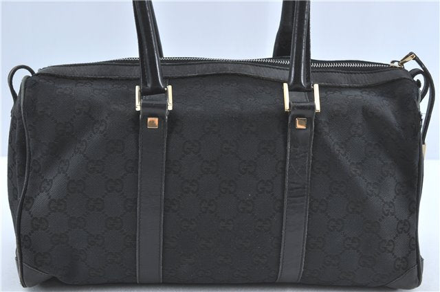 Authentic GUCCI Hand Boston Bag GG Canvas Leather 0000846 Black G6682