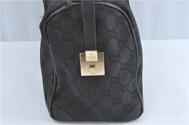 Authentic GUCCI Hand Boston Bag GG Canvas Leather 0000846 Black G6682