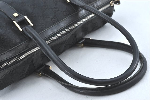 Authentic GUCCI Hand Boston Bag GG Canvas Leather 0000846 Black G6682