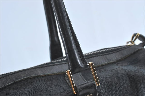 Authentic GUCCI Hand Boston Bag GG Canvas Leather 0000846 Black G6682