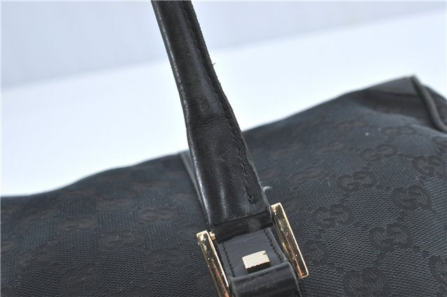 Authentic GUCCI Hand Boston Bag GG Canvas Leather 0000846 Black G6682