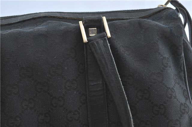 Authentic GUCCI Hand Boston Bag GG Canvas Leather 0000846 Black G6682