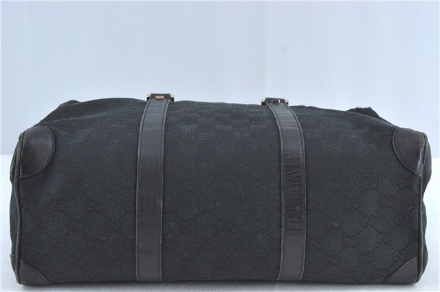 Authentic GUCCI Hand Boston Bag GG Canvas Leather 0000846 Black G6682