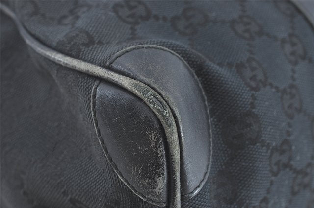 Authentic GUCCI Hand Boston Bag GG Canvas Leather 0000846 Black G6682