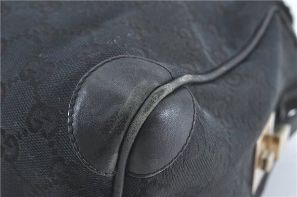 Authentic GUCCI Hand Boston Bag GG Canvas Leather 0000846 Black G6682