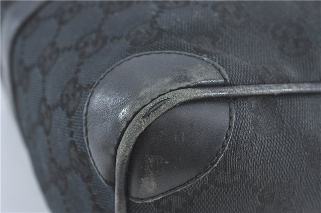 Authentic GUCCI Hand Boston Bag GG Canvas Leather 0000846 Black G6682