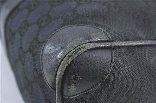 Authentic GUCCI Hand Boston Bag GG Canvas Leather 0000846 Black G6682