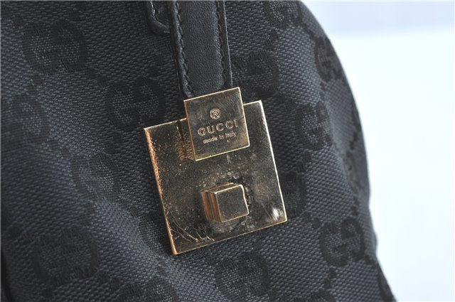 Authentic GUCCI Hand Boston Bag GG Canvas Leather 0000846 Black G6682