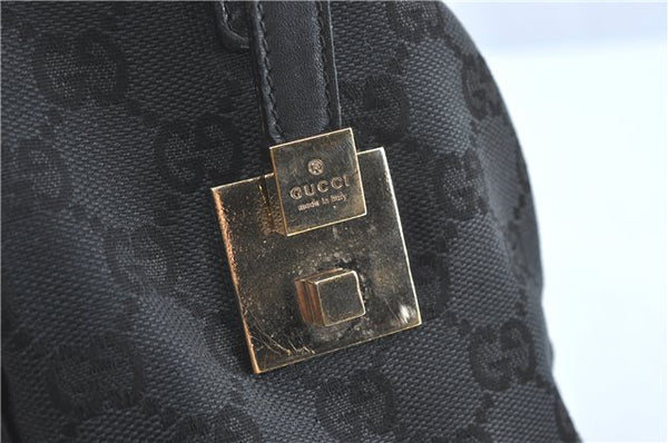 Authentic GUCCI Hand Boston Bag GG Canvas Leather 0000846 Black G6682