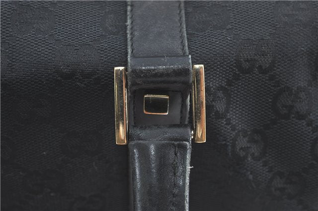 Authentic GUCCI Hand Boston Bag GG Canvas Leather 0000846 Black G6682
