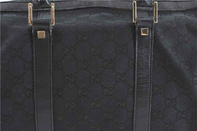Authentic GUCCI Hand Boston Bag GG Canvas Leather 0000846 Black G6682