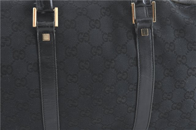 Authentic GUCCI Hand Boston Bag GG Canvas Leather 0000846 Black G6682