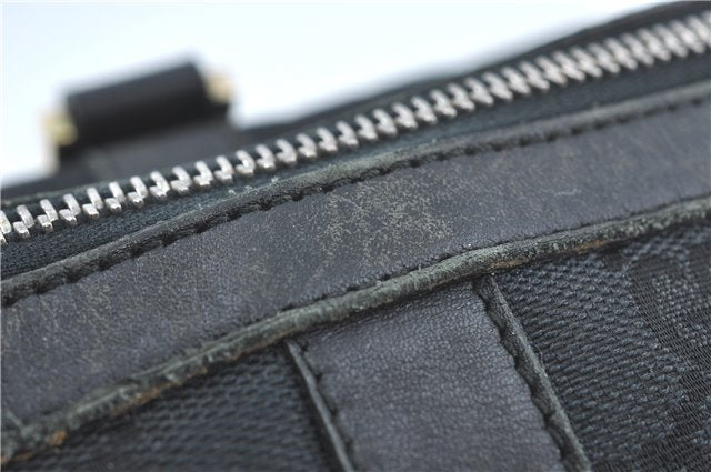 Authentic GUCCI Hand Boston Bag GG Canvas Leather 0000846 Black G6682