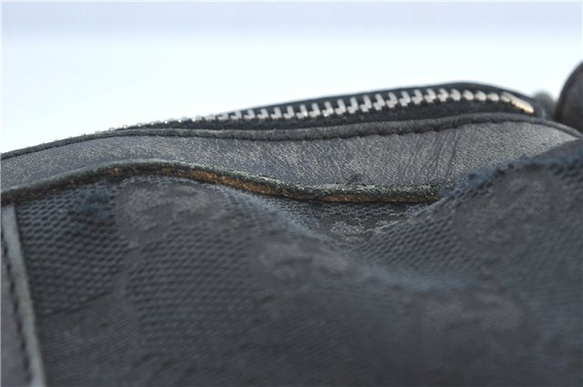 Authentic GUCCI Hand Boston Bag GG Canvas Leather 0000846 Black G6682