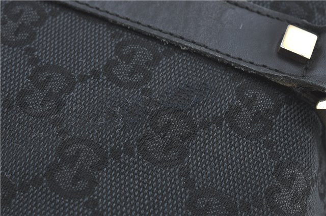 Authentic GUCCI Hand Boston Bag GG Canvas Leather 0000846 Black G6682