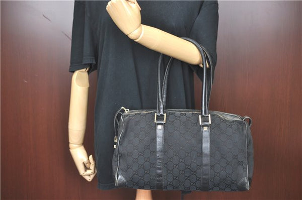 Authentic GUCCI Hand Boston Bag GG Canvas Leather 0000846 Black G6682