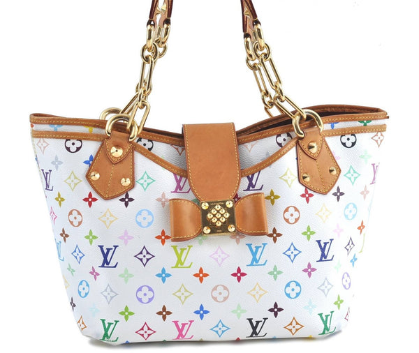 Auth Louis Vuitton Monogram Multicolor Annie GM Tote Bag White M40303 LV G6726