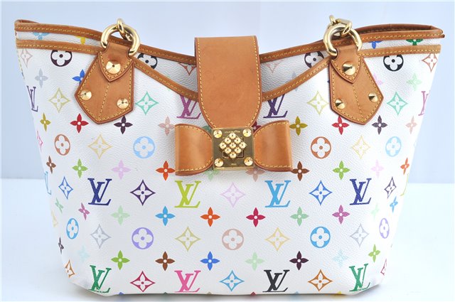 Auth Louis Vuitton Monogram Multicolor Annie GM Tote Bag White M40303 LV G6726