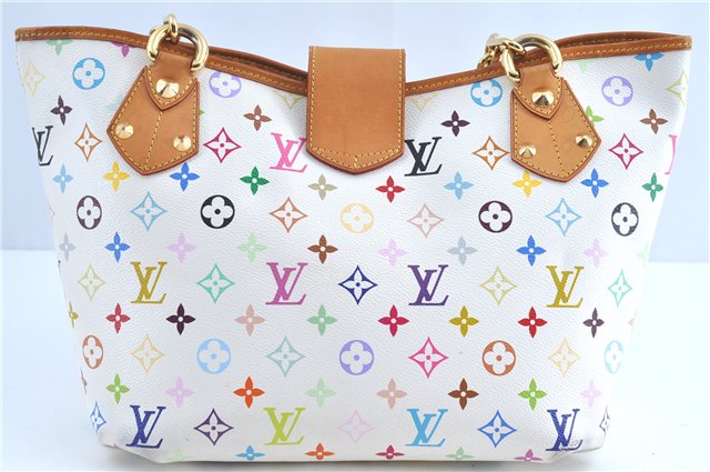 Auth Louis Vuitton Monogram Multicolor Annie GM Tote Bag White M40303 LV G6726