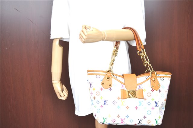 Auth Louis Vuitton Monogram Multicolor Annie GM Tote Bag White M40303 LV G6726