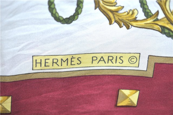 Authentic HERMES Carre 90 Scarf "LES CLES" Silk Bordeaux Red G6833