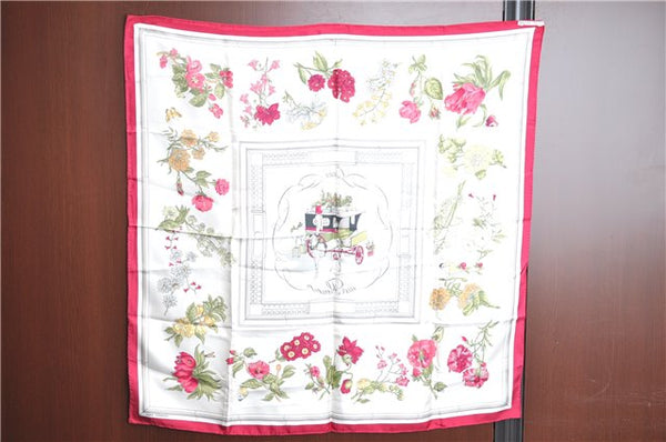 Authentic HERMES Carre 90 Scarf "Quai aux Fleurs" Silk Pink White G6905