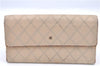 Authentic CHANEL Calf Skin Bicolore CC Logo Long Wallet Purse Ivory G7351