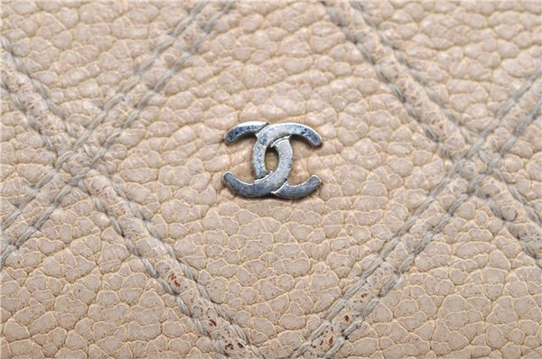 Authentic CHANEL Calf Skin Bicolore CC Logo Long Wallet Purse Ivory G7351