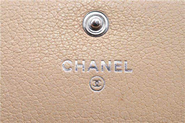 Authentic CHANEL Calf Skin Bicolore CC Logo Long Wallet Purse Ivory G7351