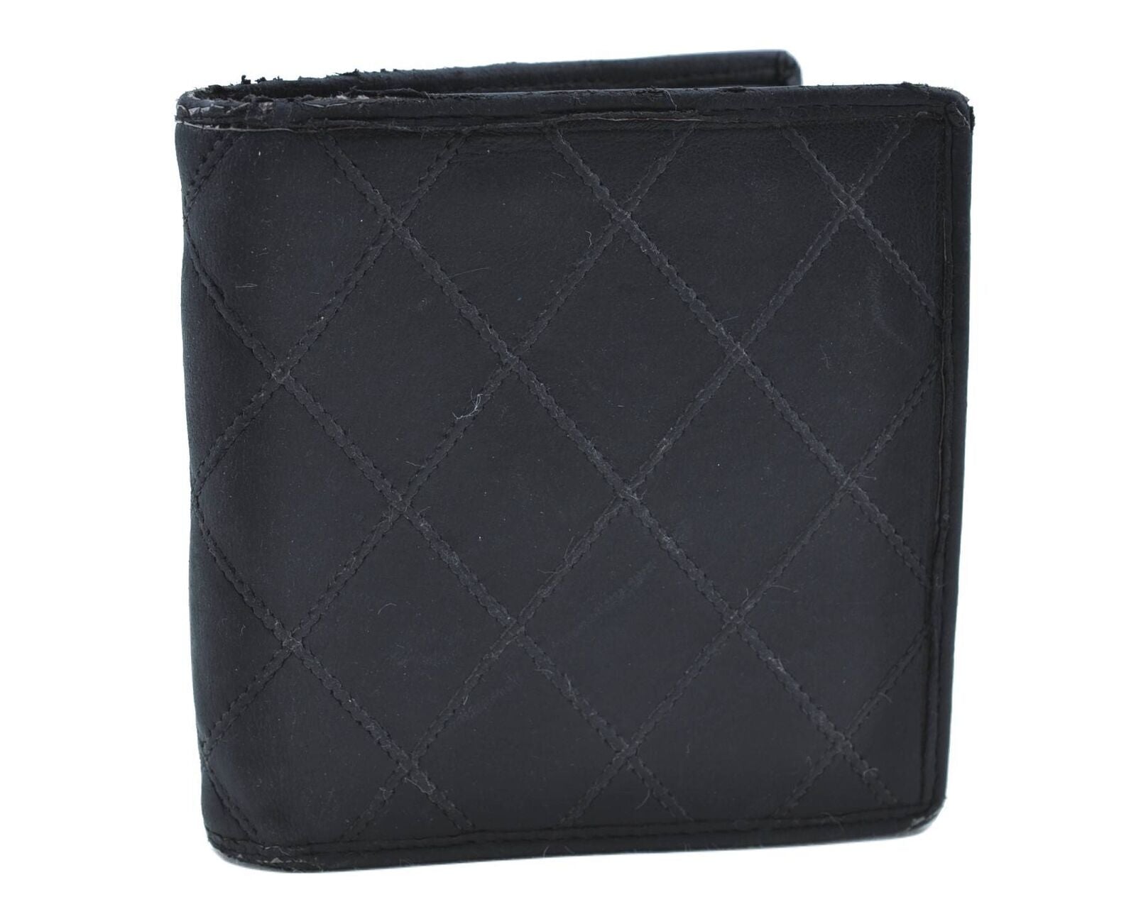 Authentic CHANEL Lamb Skin Bicolore CC Logo Wallet Bifold Black G7604