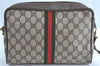 Authentic GUCCI Web Sherry Line Shoulder Cross Bag GG PVC Leather Brown G7675