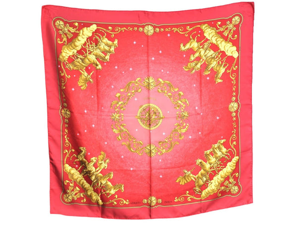 Authentic HERMES Carre 90 Scarf "cosmos" Silk Red G8172