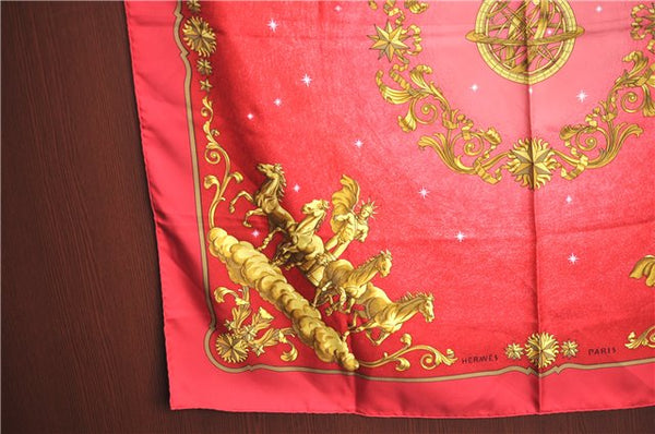 Authentic HERMES Carre 90 Scarf "cosmos" Silk Red G8172