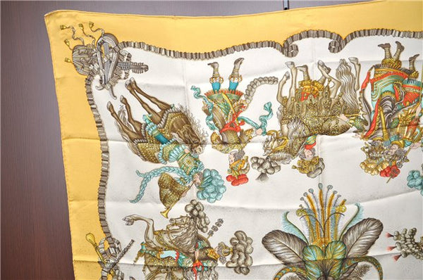 Authentic HERMES Carre 90 Scarf "ES FETES DU ROI SOLEIL" Silk Yellow G8491