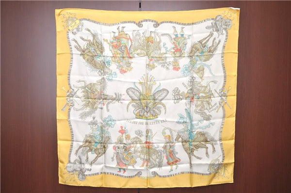 Authentic HERMES Carre 90 Scarf "ES FETES DU ROI SOLEIL" Silk Yellow G8491