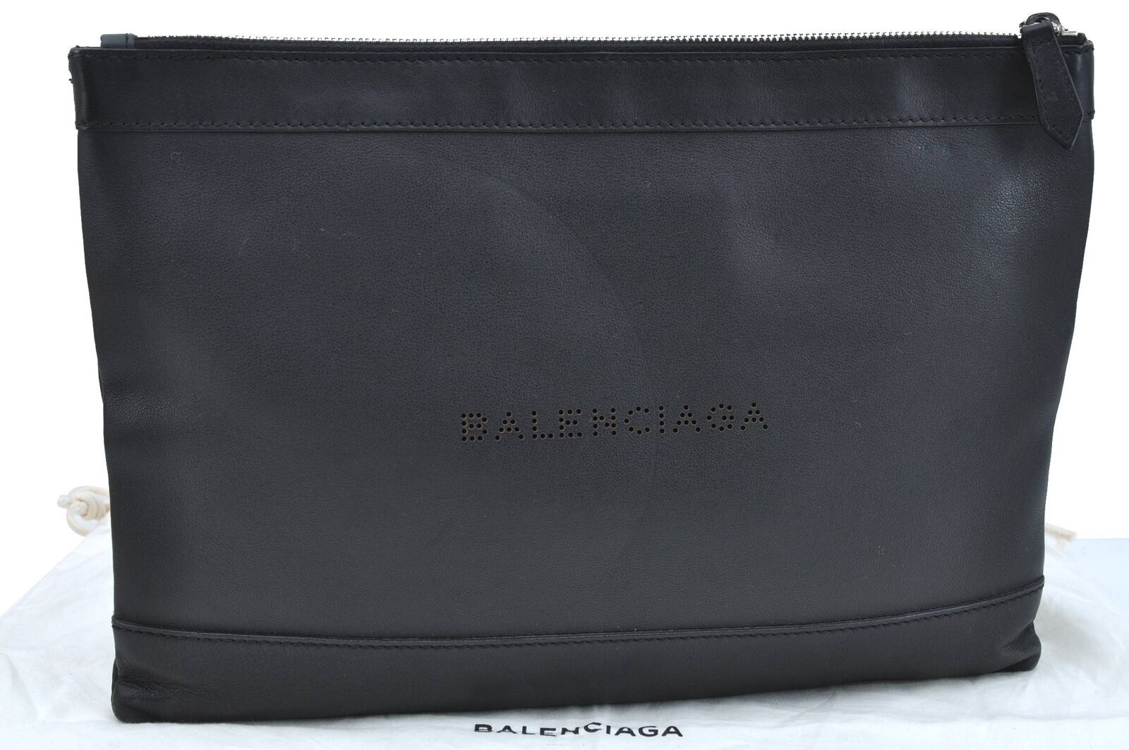 Authentic BALENCIAGA Navy Clip M Clutch Bag Calf Skin 373834 Black G8549