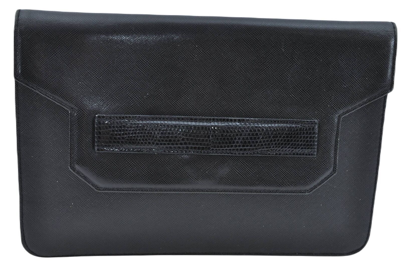 Authentic YVES SAINT LAURENT Crocodile Motif Clutch Bag Leather Black G8627