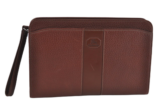 Authentic Burberrys Vintage Check Canvas Clutch Hand Bag Purse Brown G9243